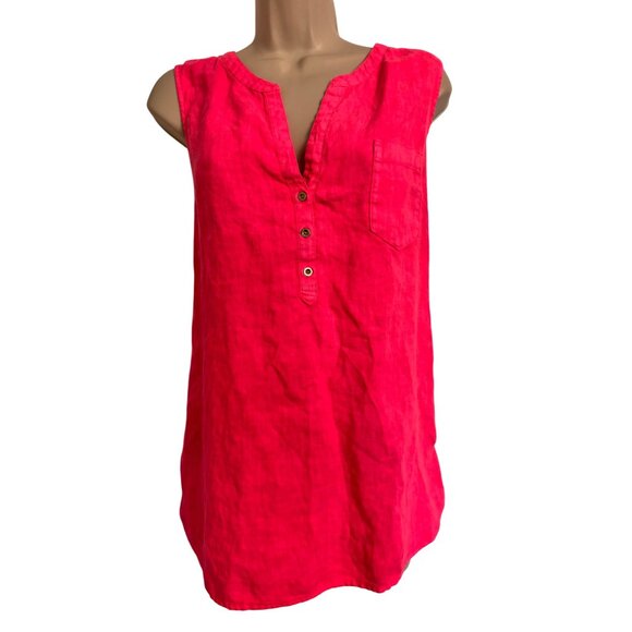 Lilly Pulitzer Linen Tank Size Large Hot Pink V Neck Sleeveless GUC - Picture 1 of 9